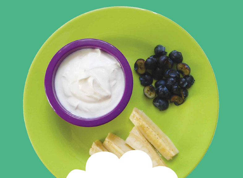 Yoghurt with chopped banana and blueberries Image
